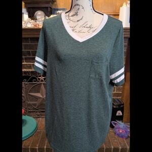 Green V-Neck Women's Top with White Trim